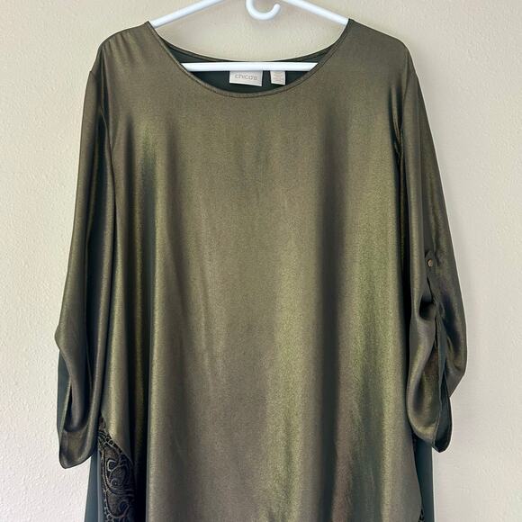 Chico’s asymmetric metallic olive green tunic holiday party Whimsigoth fairy XL - Picture 4 of 13